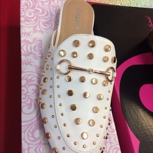 Gold and White Studded half loafers