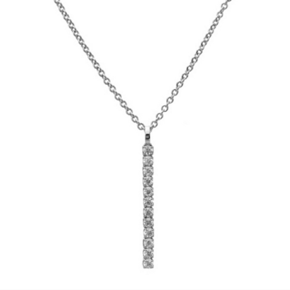 Crystal Studded Silver Bar Necklace