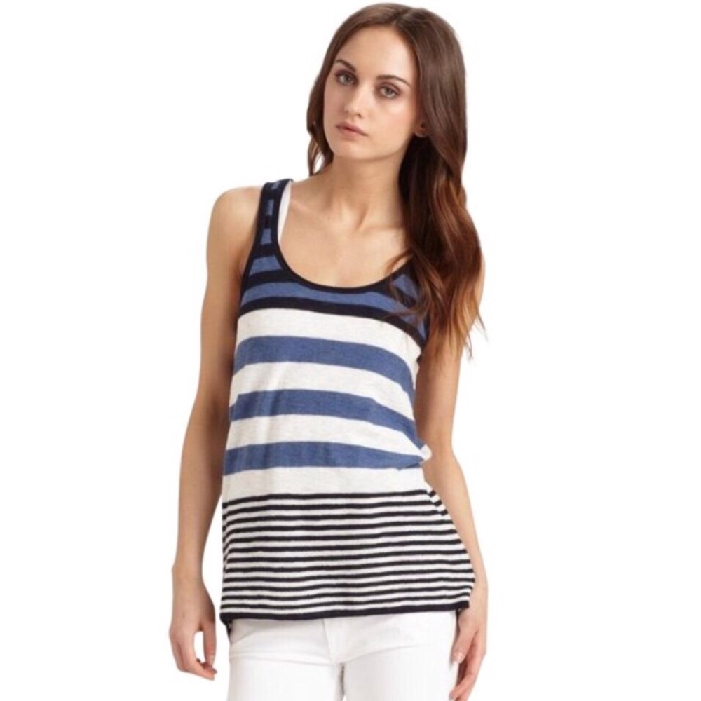 Vince Striped Cotton Slub Sweater Tank Top