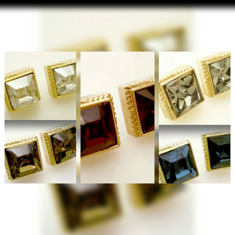 Gold Swarovski Square Earrings