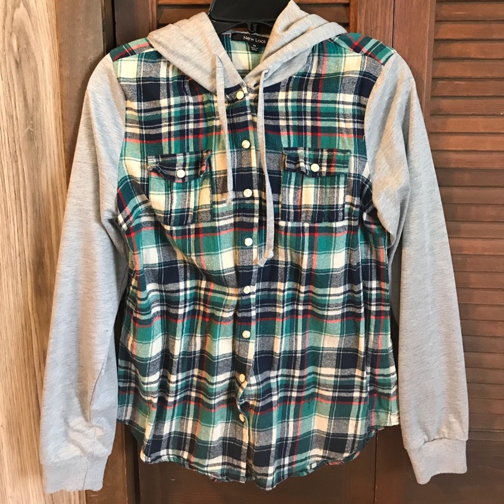 Plaid button up hoodie.