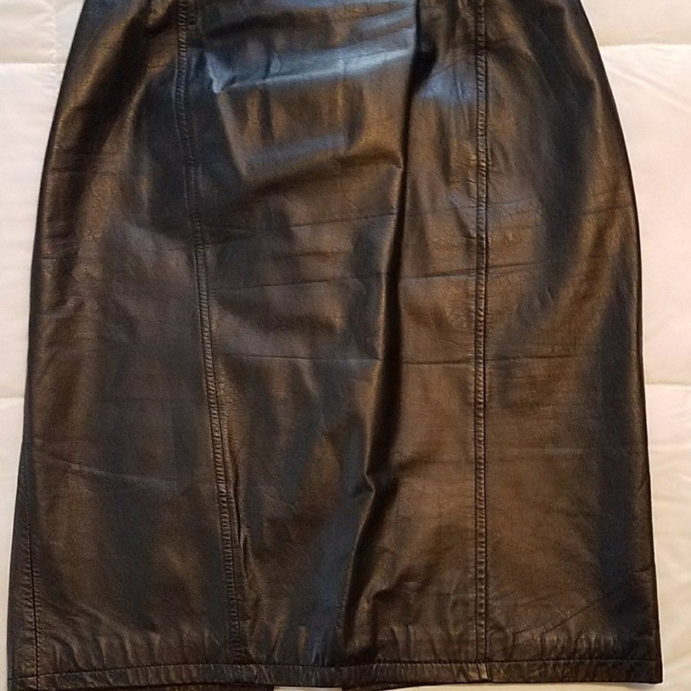 Vintage Womens Pelle Cuir Black Panel Pencil Skirt - Picture 6 of 8