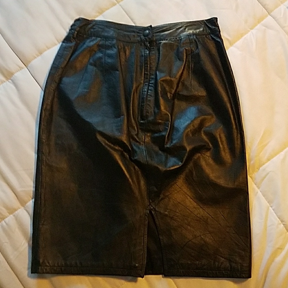 Vintage Womens Pelle Cuir Black Panel Pencil Skirt - Picture 4 of 8