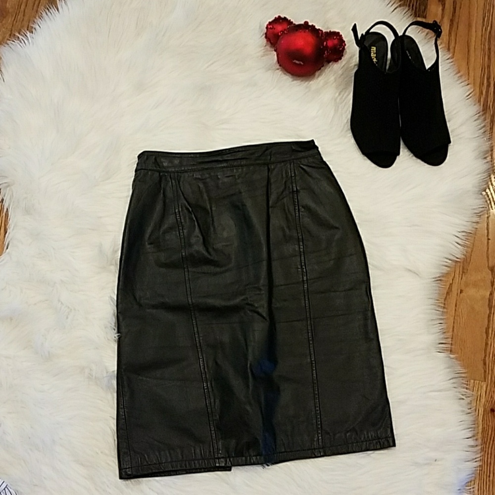Vintage Womens Pelle Cuir Black Panel Pencil Skirt - Picture 2 of 8