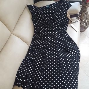 Ralph Lauren Polka-Dot Flared Knee  Length Dress
