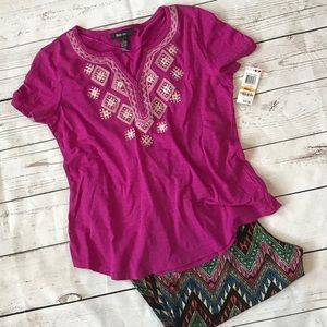 Style & Co Ruched Cap Sleeve  V-Neck Mirror Blouse