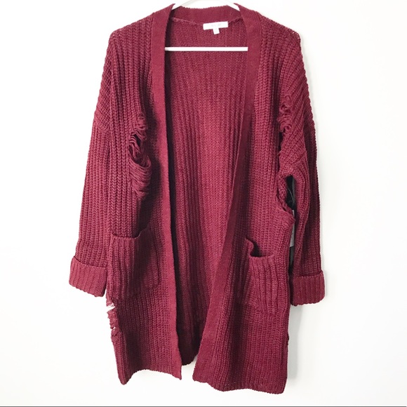 •SALE• Burgundy Distress Oversize Cardigan - Picture 3 of 4