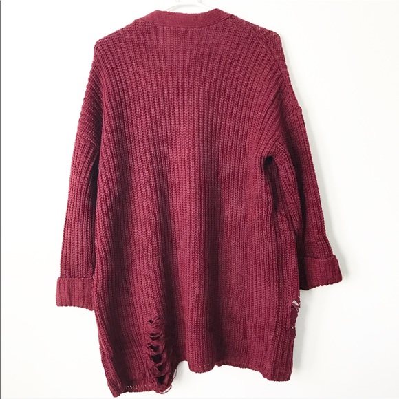•SALE• Burgundy Distress Oversize Cardigan - Picture 4 of 4