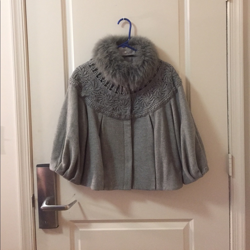 Caixuan Grey Short Winter Wool Jacket 3/4 Sleeves