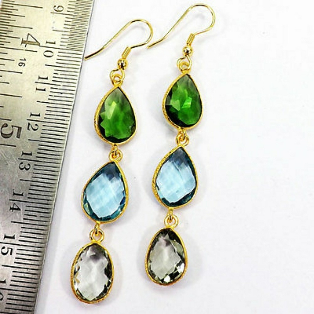 Emerald Aqua Smoky Bezel Hydro Glass Earrings