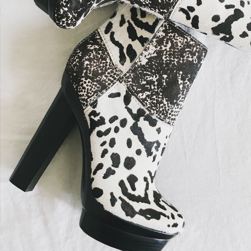 Patchwork Calf Hair Platform Booties