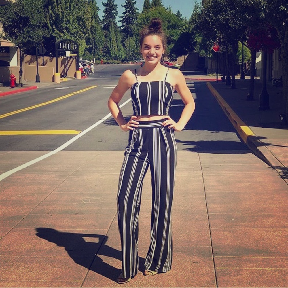 NWT black and cream two piece pant set