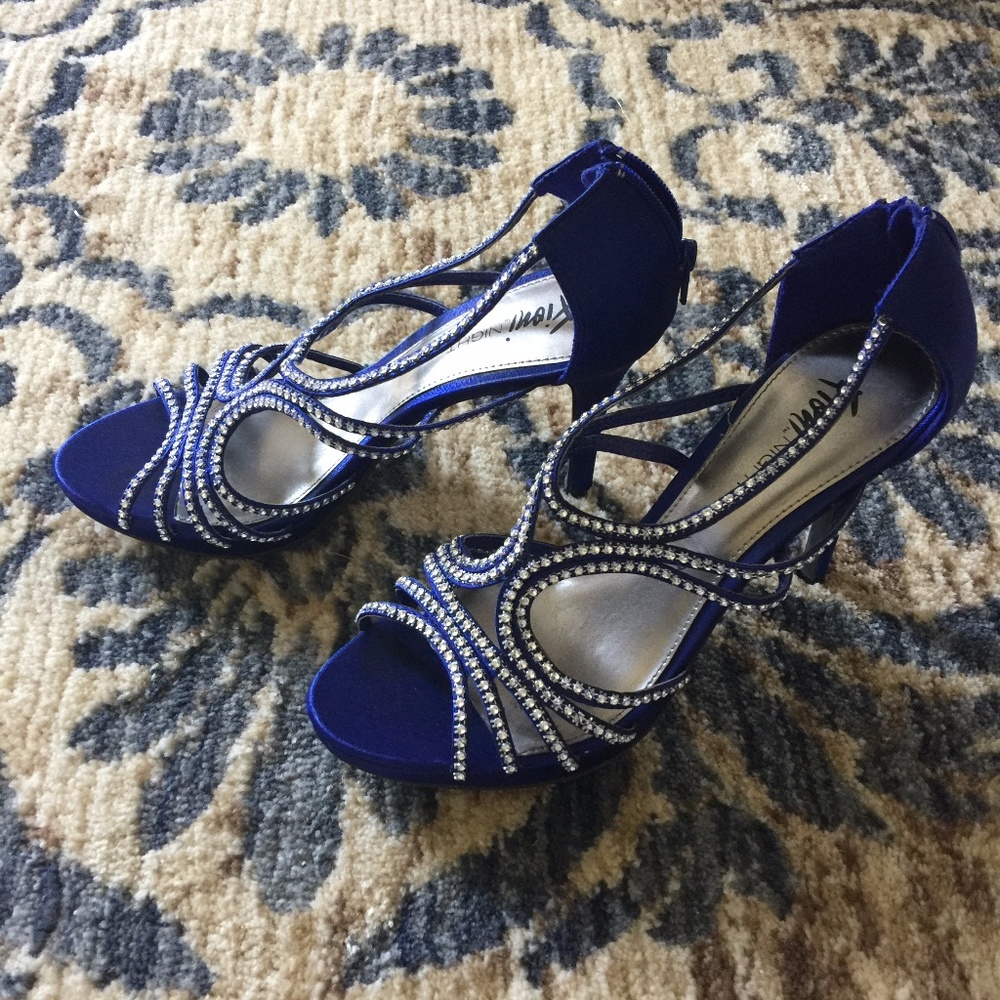 BLUE DRESSY RHINESTONE HEELS SANDALS