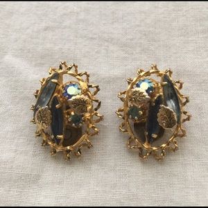 Signed Austria rhinestone clip vintage earrings
