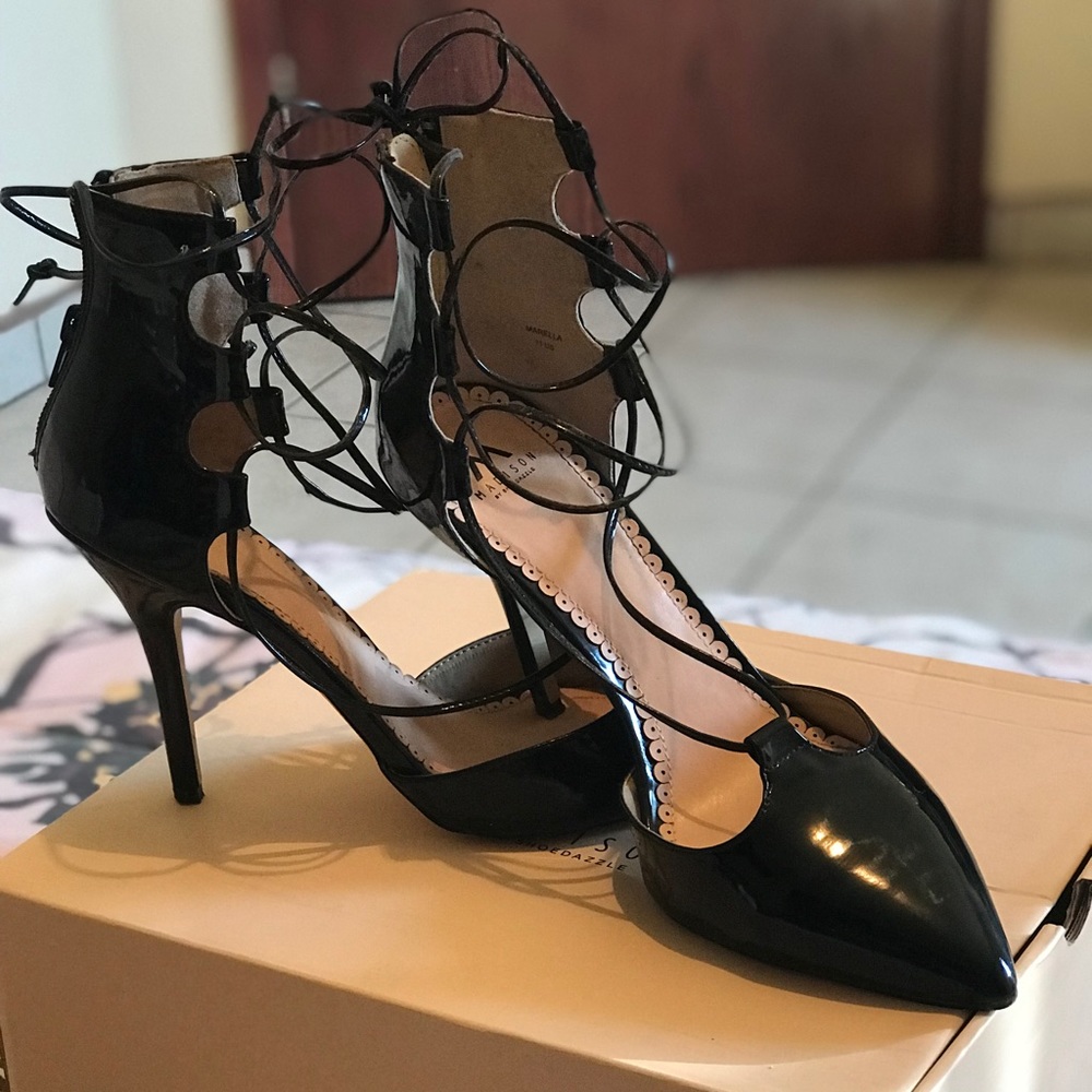Black heels heels with ribbons