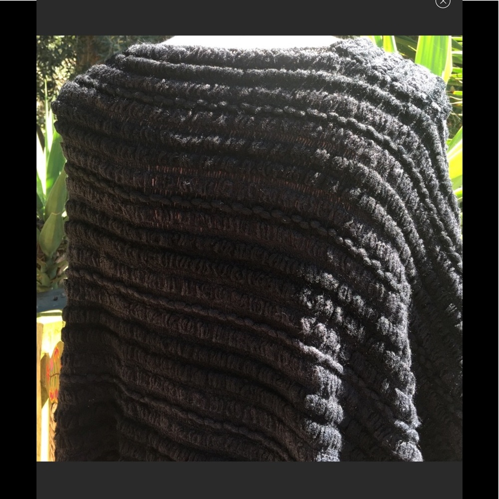New! Black Fuzzy Sweater Poncho - Picture 3 of 4