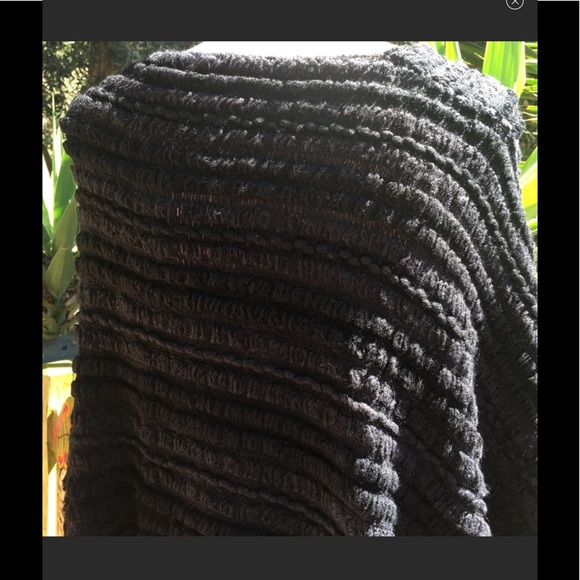 New! Black Fuzzy Sweater Poncho - Picture 3 of 4
