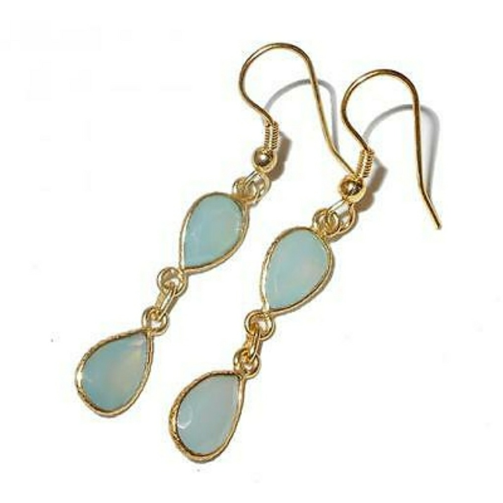 Blue Chalcedony Gold Earrings