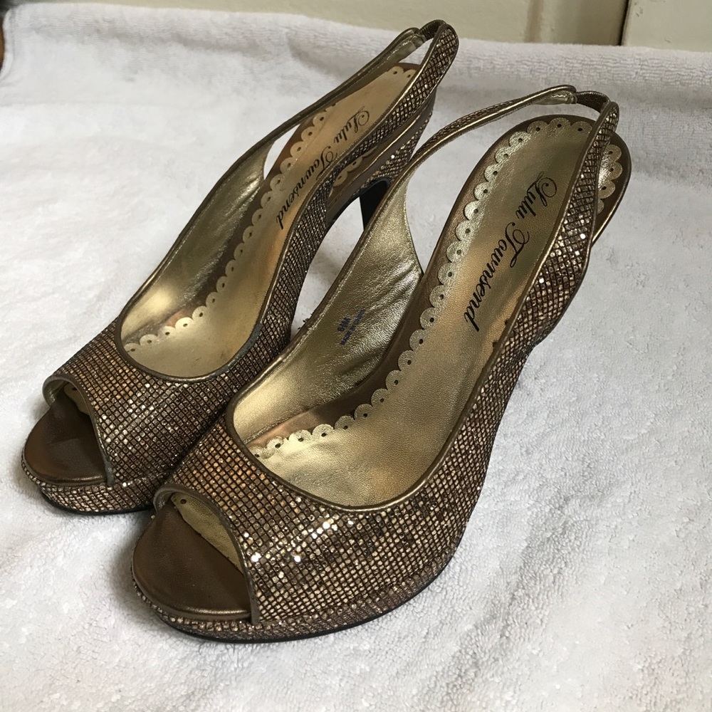 Bronze sparkle peep toe heels