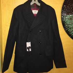 Mango slim fit wool blend peacoat. Grey.