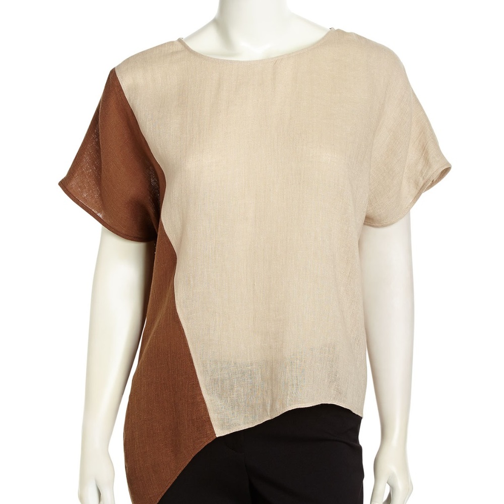 Lafayette 148 New York Enya Two-Tone Linen Top NWT - Picture 2 of 3