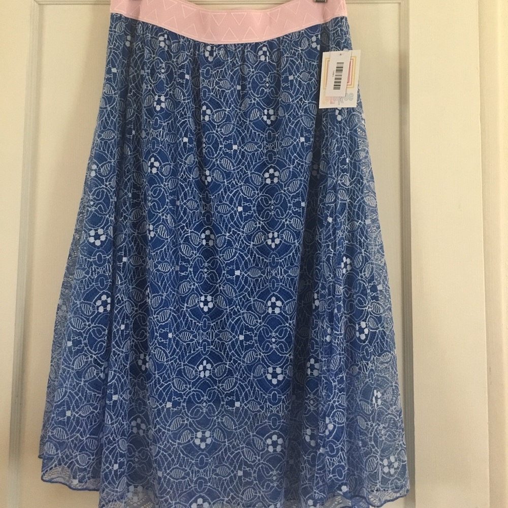 LuLaRoe Lola Skirt Size L Unicorn Pink Blue Floral - Picture 1 of 4
