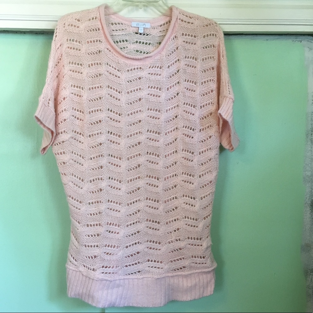 🌸Pale pink open-knit sweater