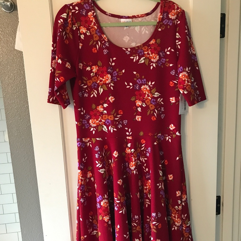 NWT lularoe Nicole dress- Burgundy Floral Dress