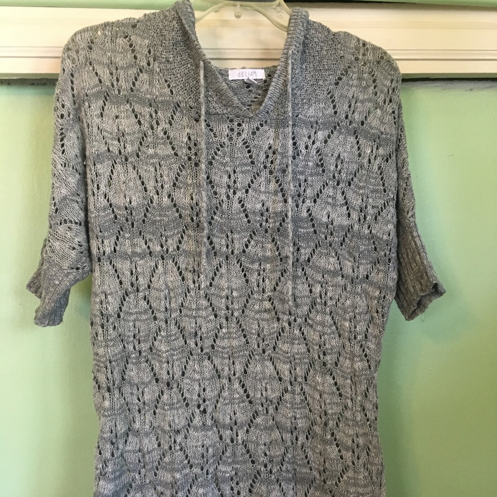 Open-knit hooded sweater
