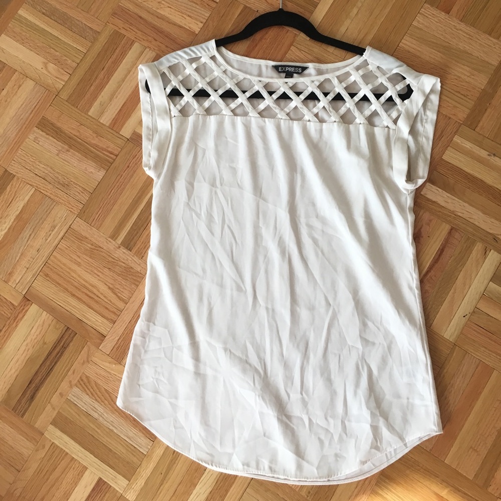 Express woven tee with criss-cross neckline