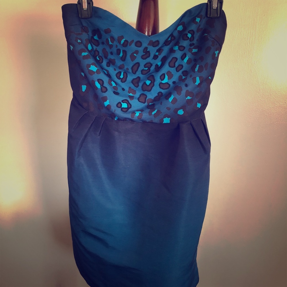Blue dress with beaded cheetah detail