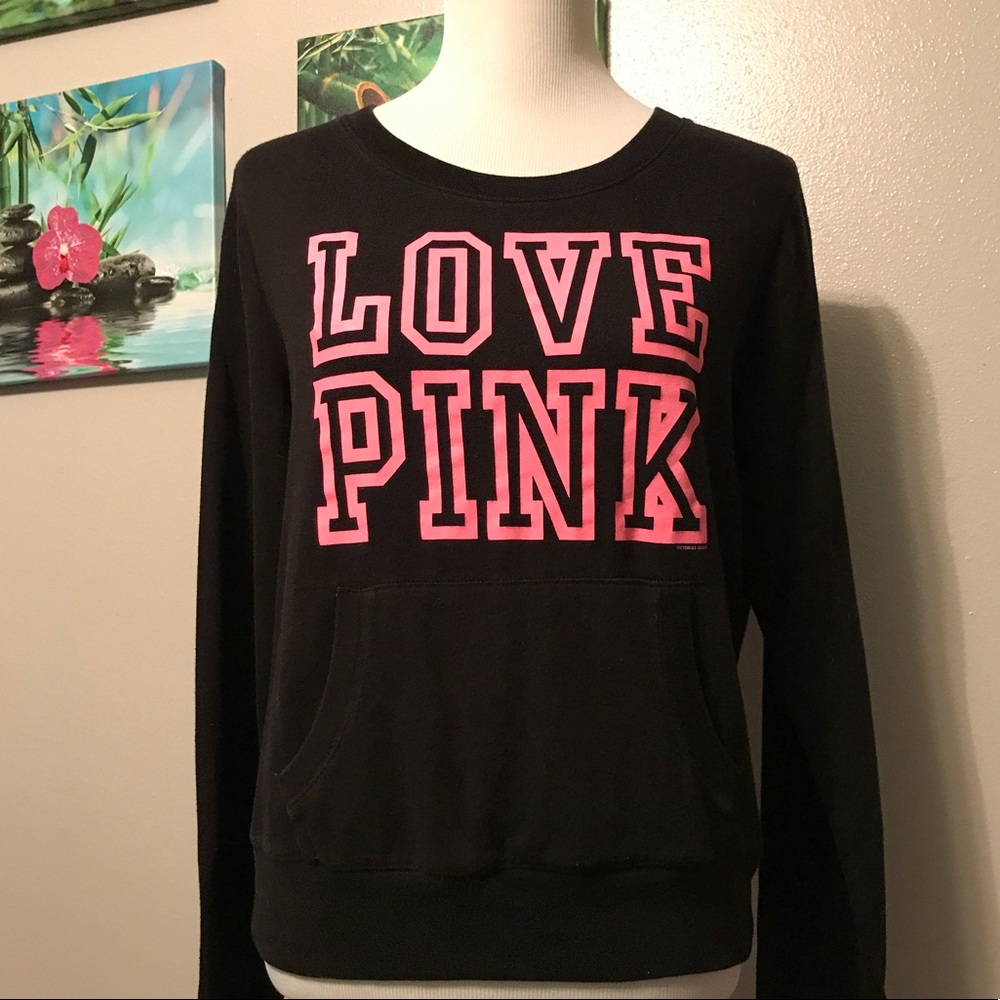 VS PINK Black "Love Pink" Pullover Sweater Large