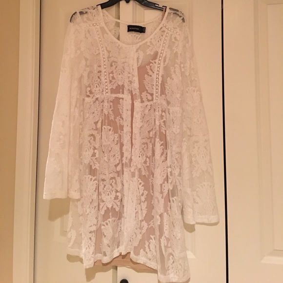 NEW W/OUT TAG MINKPINK DRESS IN TAN & WHITE LARGE - Picture 1 of 4