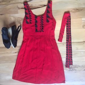 Audrey Red Dress with Tie Belt