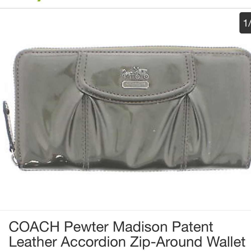 Oxblood patent leather coach zipper wallet