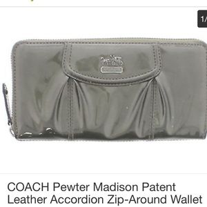 Oxblood patent leather coach zipper wallet