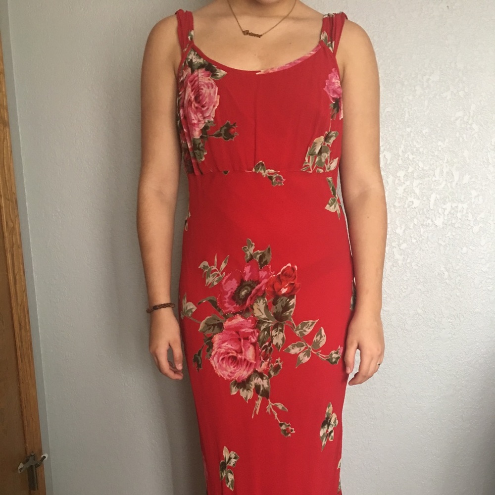 Vintage floral red maxi dress