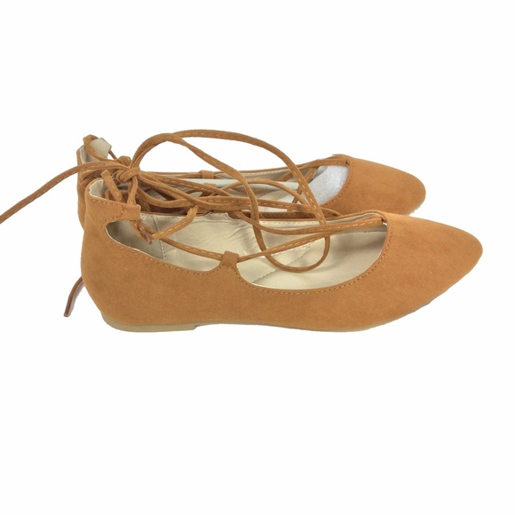 New lace up pointed toe ballet flats - Picture 1 of 5