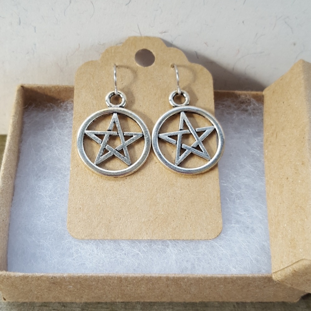 New Pentagram Silver Tone Earrings