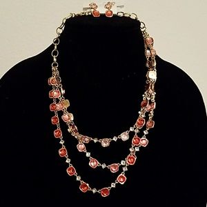 Earrings & 3 strand necklace