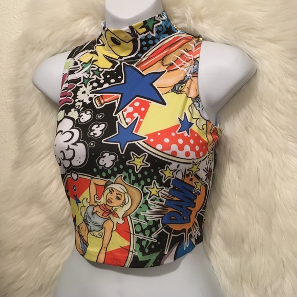 Body Central M/L Comic Crop Top - Picture 2 of 5