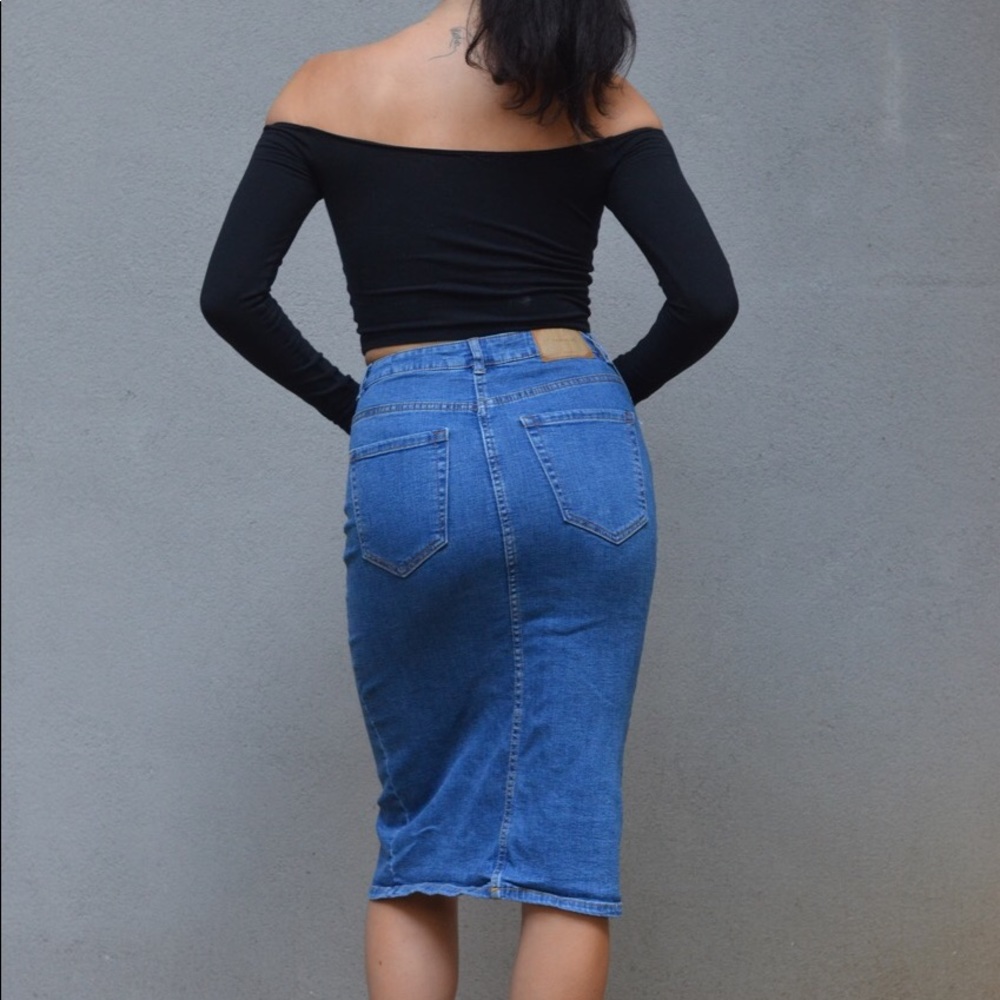Knee length denim skirt