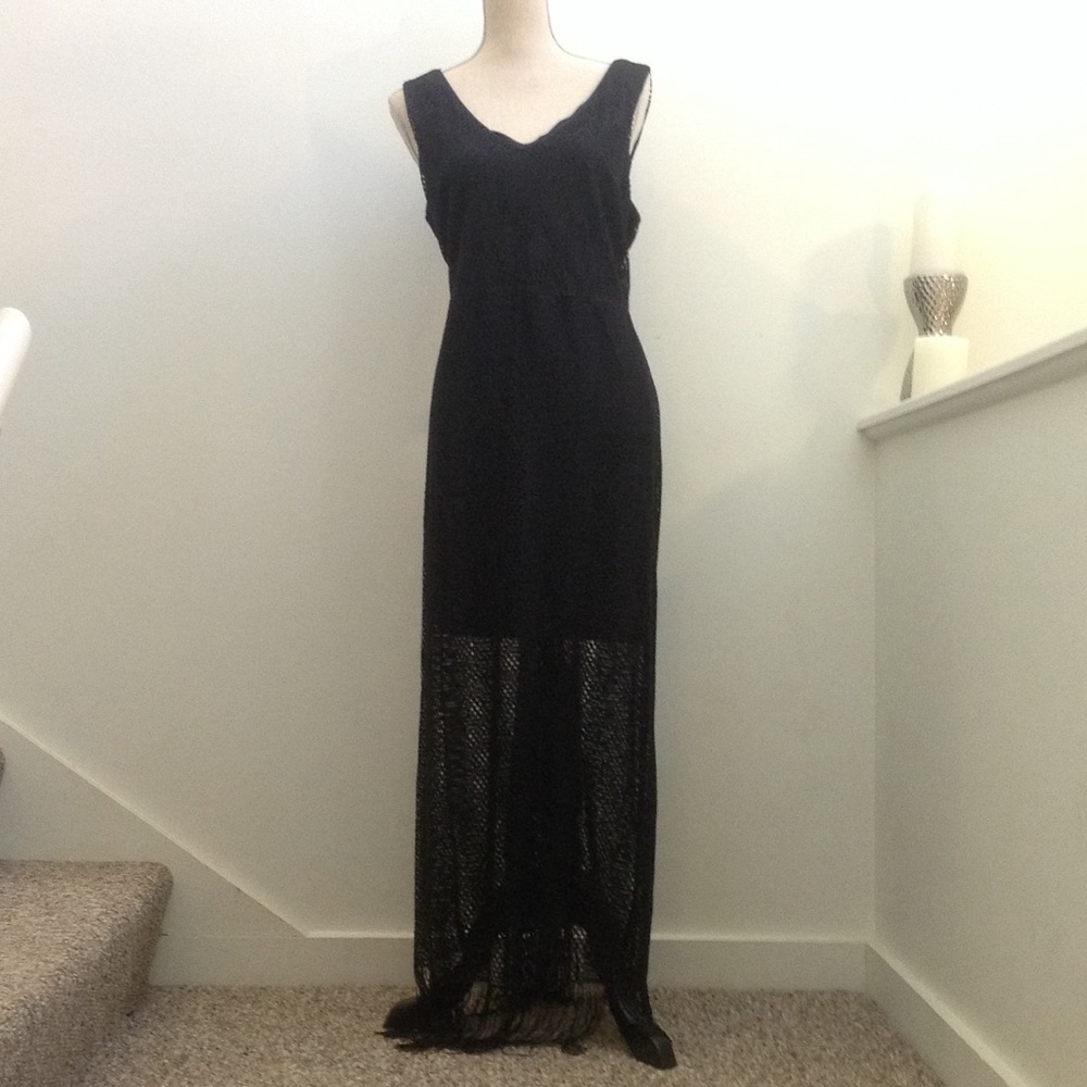 Black net fringe maxi