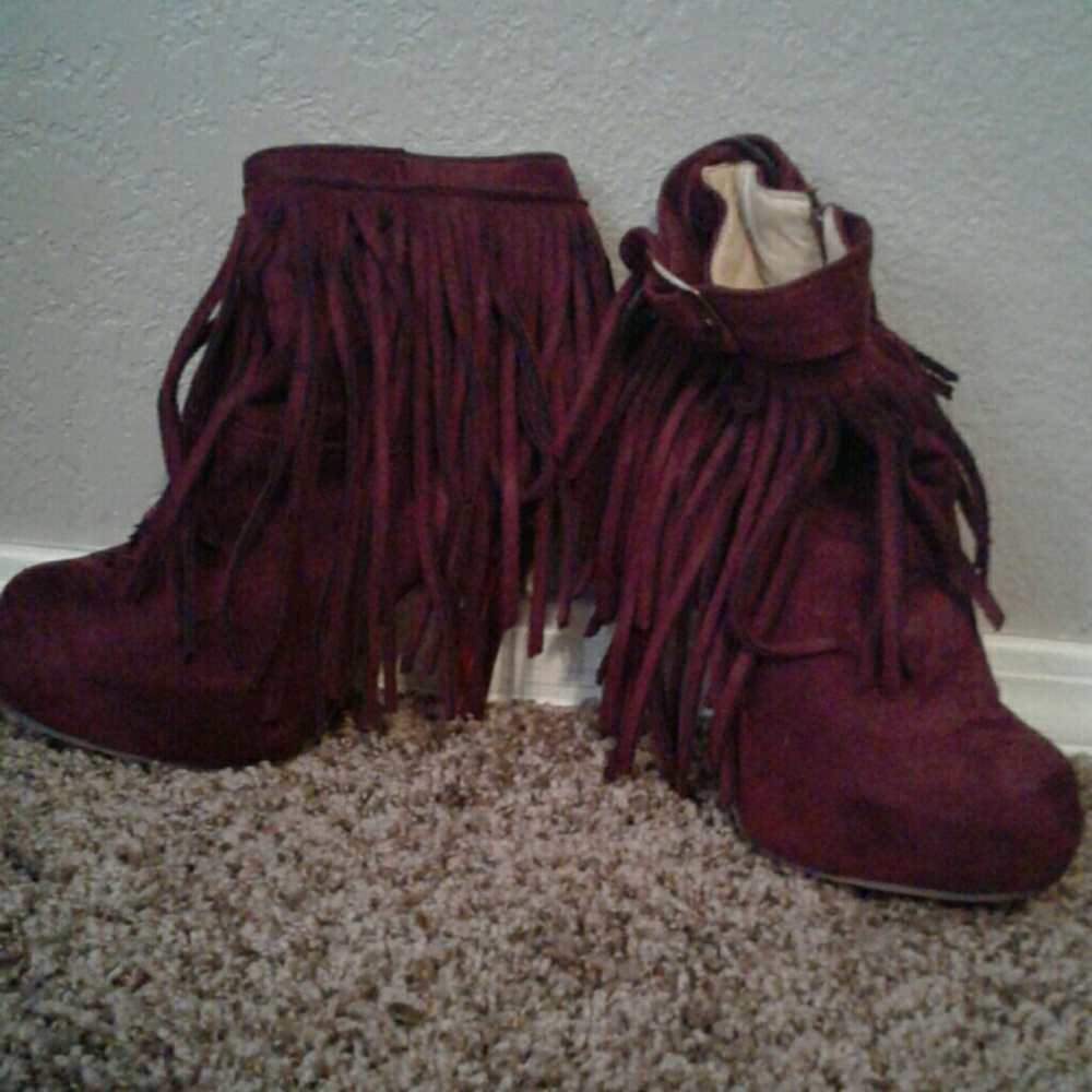 Fringe high heeled ankle boot