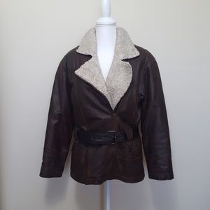 Brown Leather and Sherpa Aviator Jacket