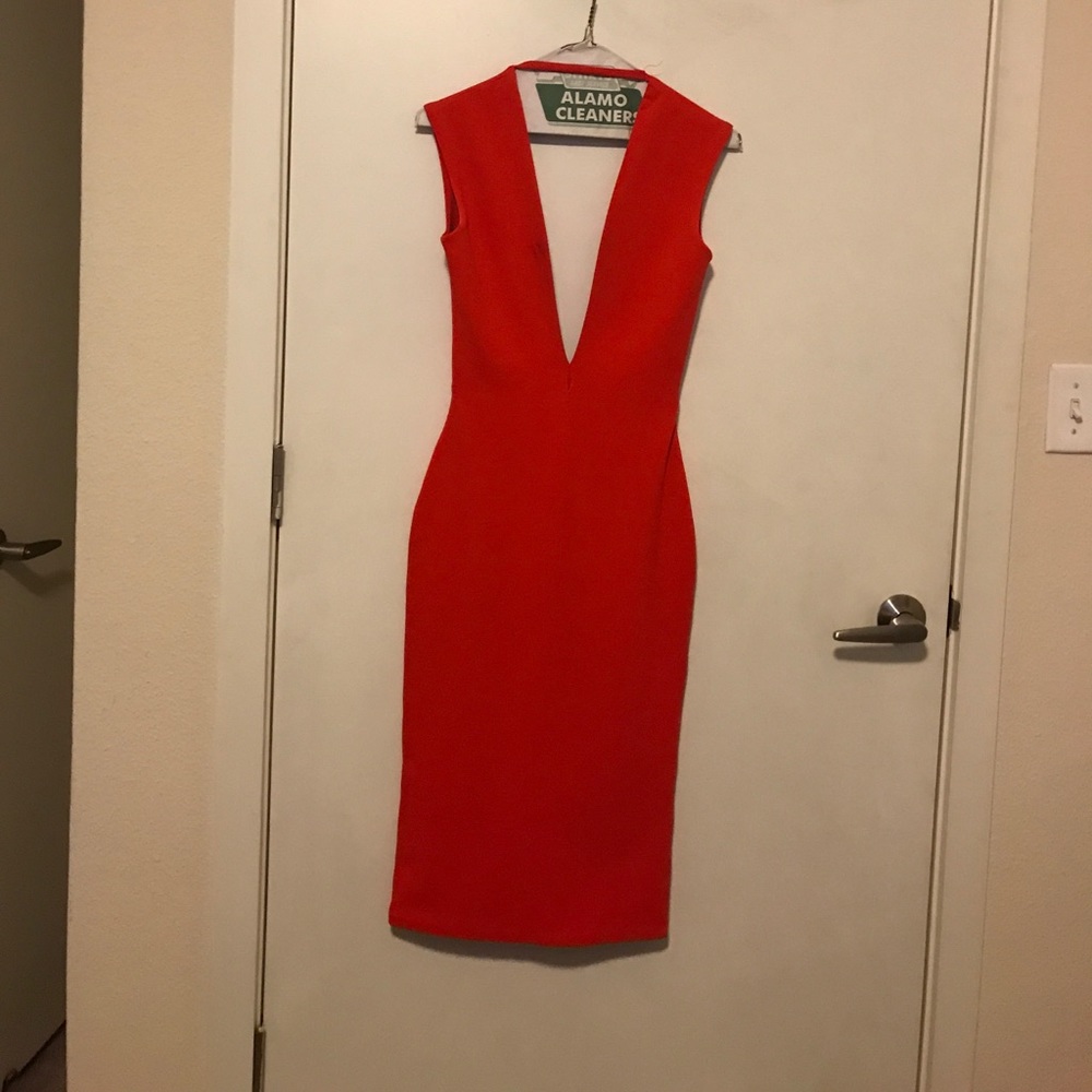 SOLACE London Plunge neckline bright orange dress