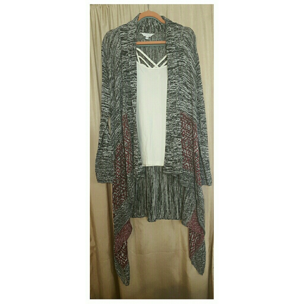 -Gray Oversized Printed Waterfall Cardigan