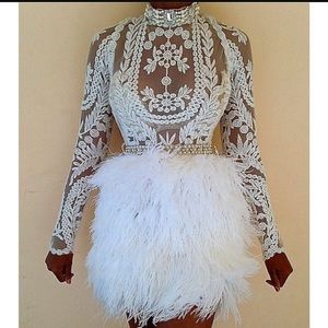 Custom made sexy lace ivory embroidery bodysuit
