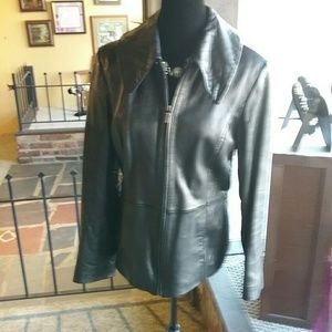 Sporty black Leather jacket/ blazer.