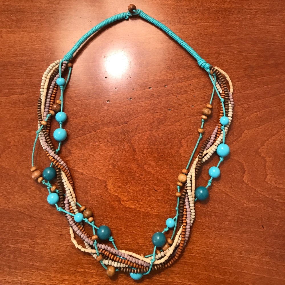 Turquoise and wood beaded necklace